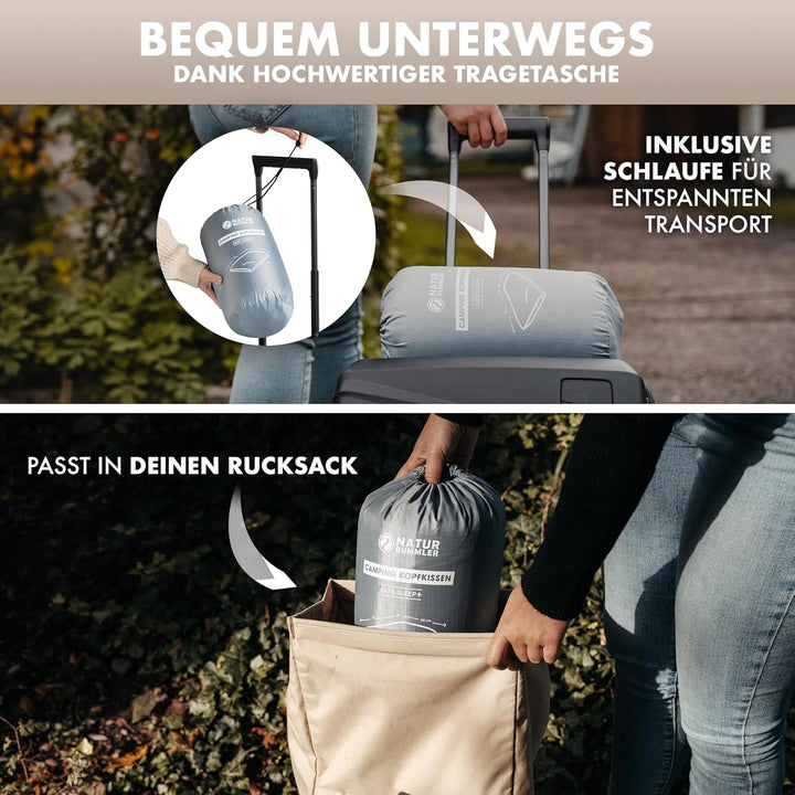 NATURBUMMLER Reisekissen Memory Foam [SafeSleep+] Kleines Campingkissen (50x30x10cm) – waschbar &amp; ko