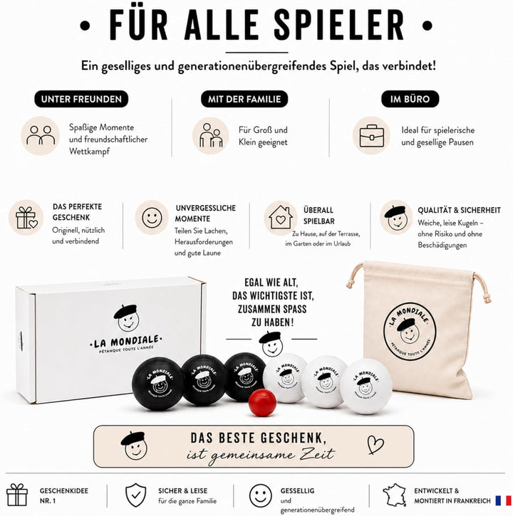 La Mondiale Boccia-Spiel für den Innenbereich – Set mit 6 Kugeln + Zielkugel – für Kinder & Erwachse