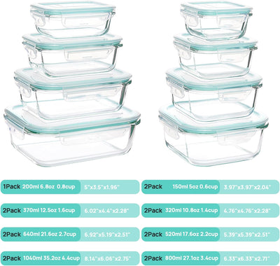 Vtopmart 15 Stück Meal Prep Boxen Glas, Glasdosen mit Deckel Set, Frischhaltedosen Glas mit Auslaufs