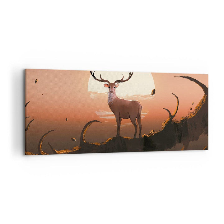 Wandbilder Dekoration Wohnzimmer Hirsch Geweih Hörner Panorama Bilder auf Leinwand 120x50cm Leinwand