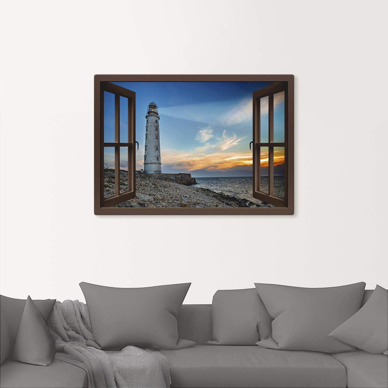 ARTland Leinwandbilder Wandbild Bild Leinwand 100x70 cm Strand Meer Leuchtturm Küste Sonnenuntergang