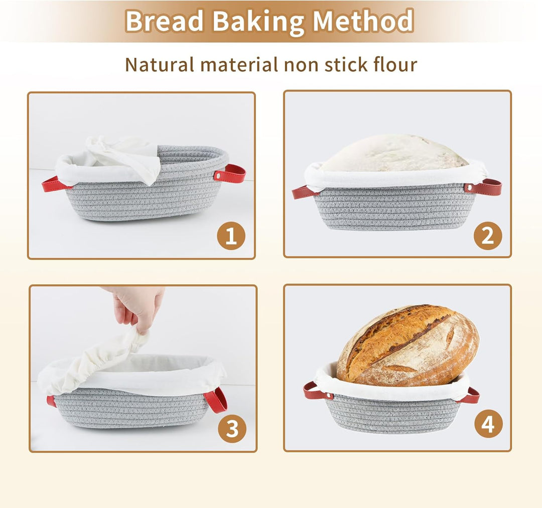 Gärkörbchen Sauerteig Starter Set - 23 cm Rund & 26 cm Oval mit Brotbackzubehör Backen Zubehör Handw