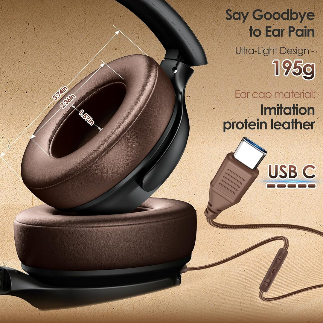 INFURTURE USB C Kopfhörer mit Kabel Noise Cancelling Kopfhoerer Over Ear | Braune Kopfhörer, 28 dB A