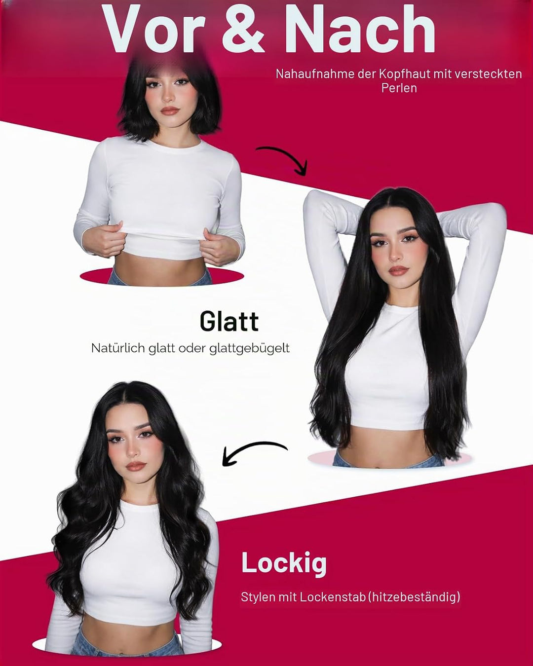 Moresoo Microring Extensions Echthaar Schwarz 1g/s 35cm Remy Extensions Echthaar mit Microrings Cold