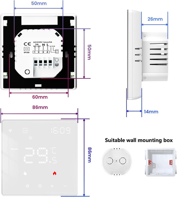 Smart WiFi Thermostat Für Wasser Fussbodenheizung und Gasboiler, Programmierbar Raumthermostat Unter