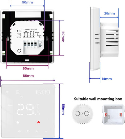 Smart WiFi Thermostat Für Wasser Fussbodenheizung und Gasboiler, Programmierbar Raumthermostat Unter