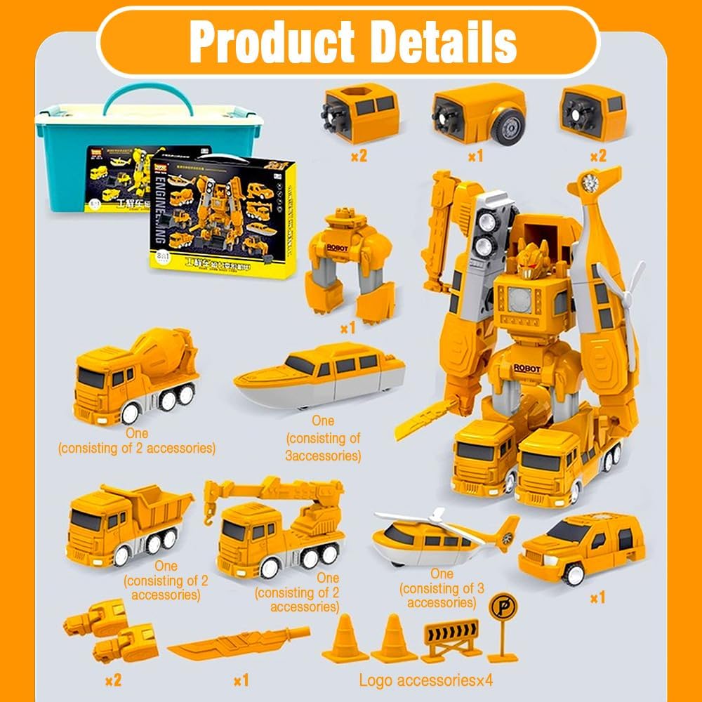 Mineup Magnetische Transform Spielzeug für Kinder, 26pcs Baustellenfahrzeuge Auto Spielzeugset, Robo