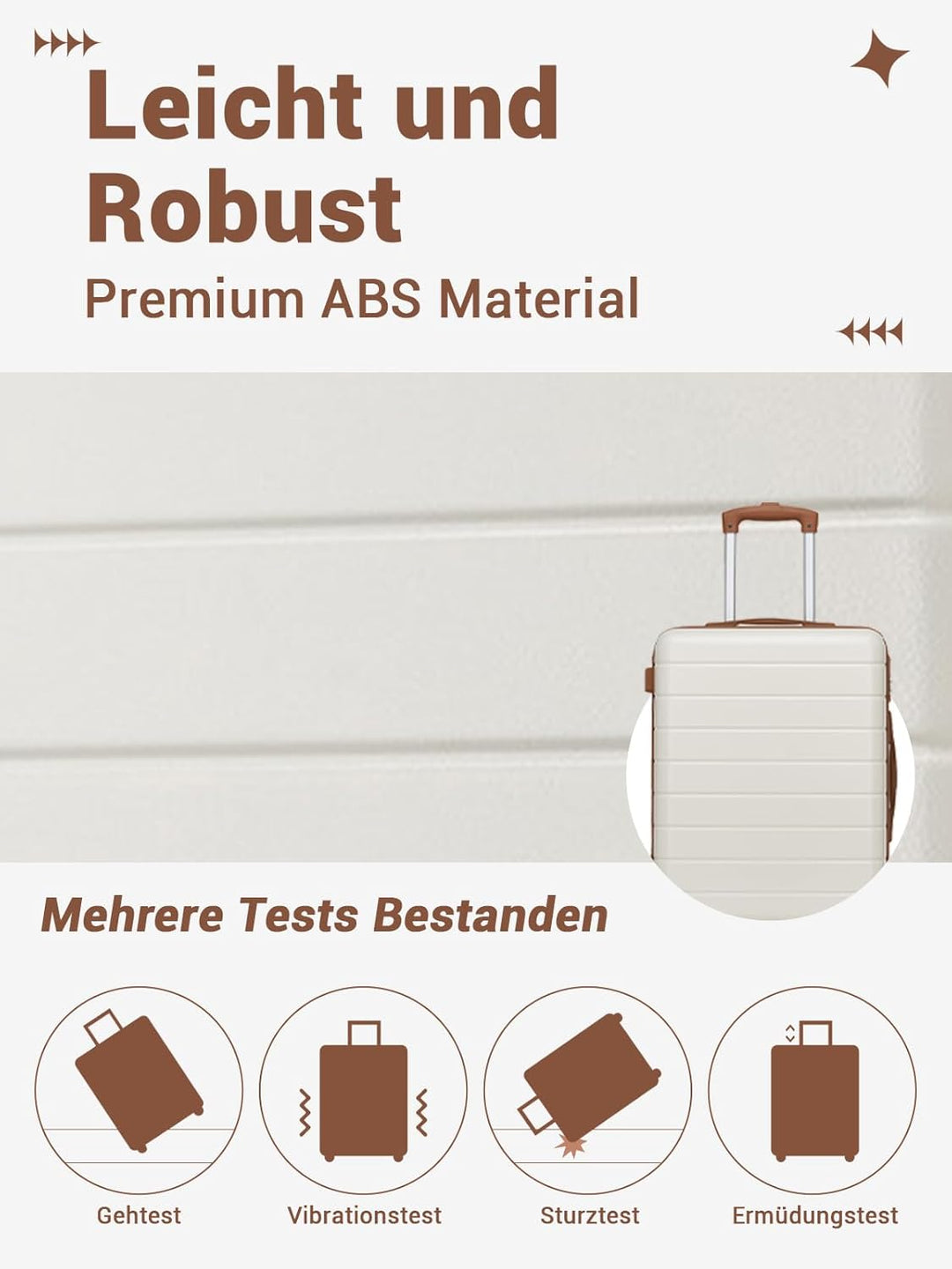 Mittelgrosser Koffer L, Hartschalenkoffer aus ABS, Leichter Trolley mit 4 Leisen 360° Doppelrollen,