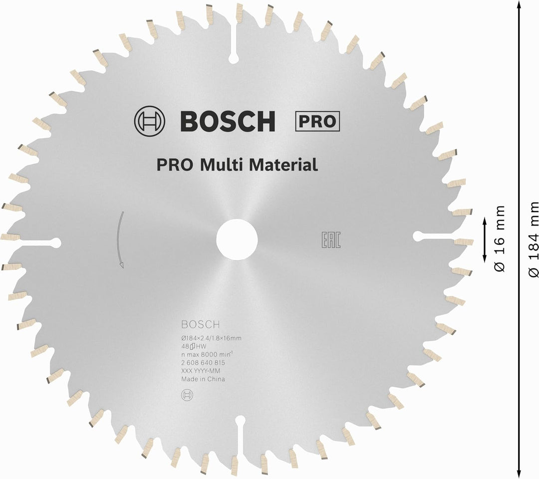 Bosch Professional Zubehör 2608640815 Kreissägeblatt Multi Material 184 x 16 x 2,4 mm, 48, 184 x 16