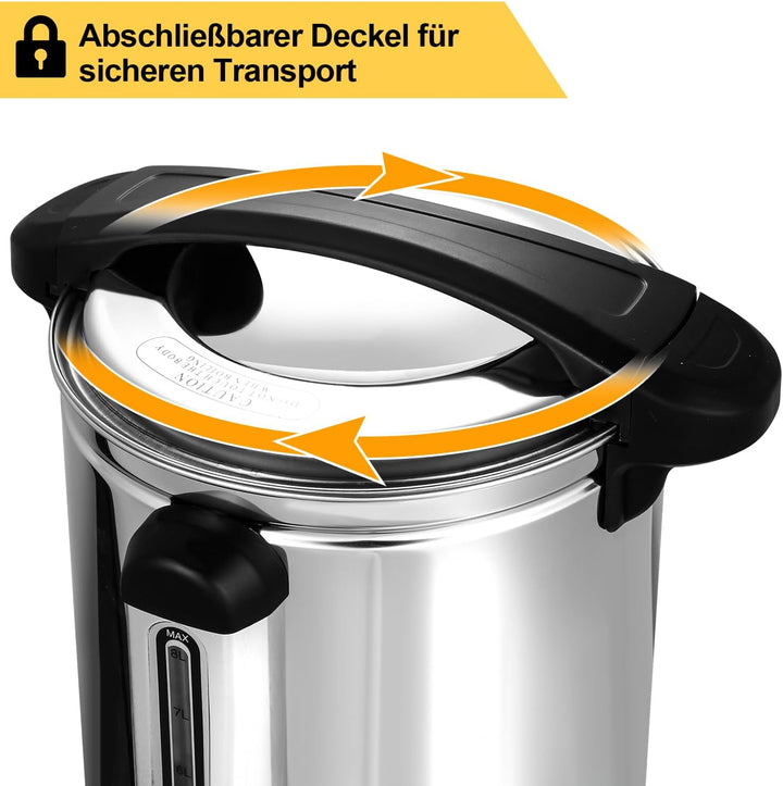 8L Glühweinkocher, Glühweinkocher mit Zapfhahn Thermostat,1500W Einkochautomat Edelstahl mit Wassers