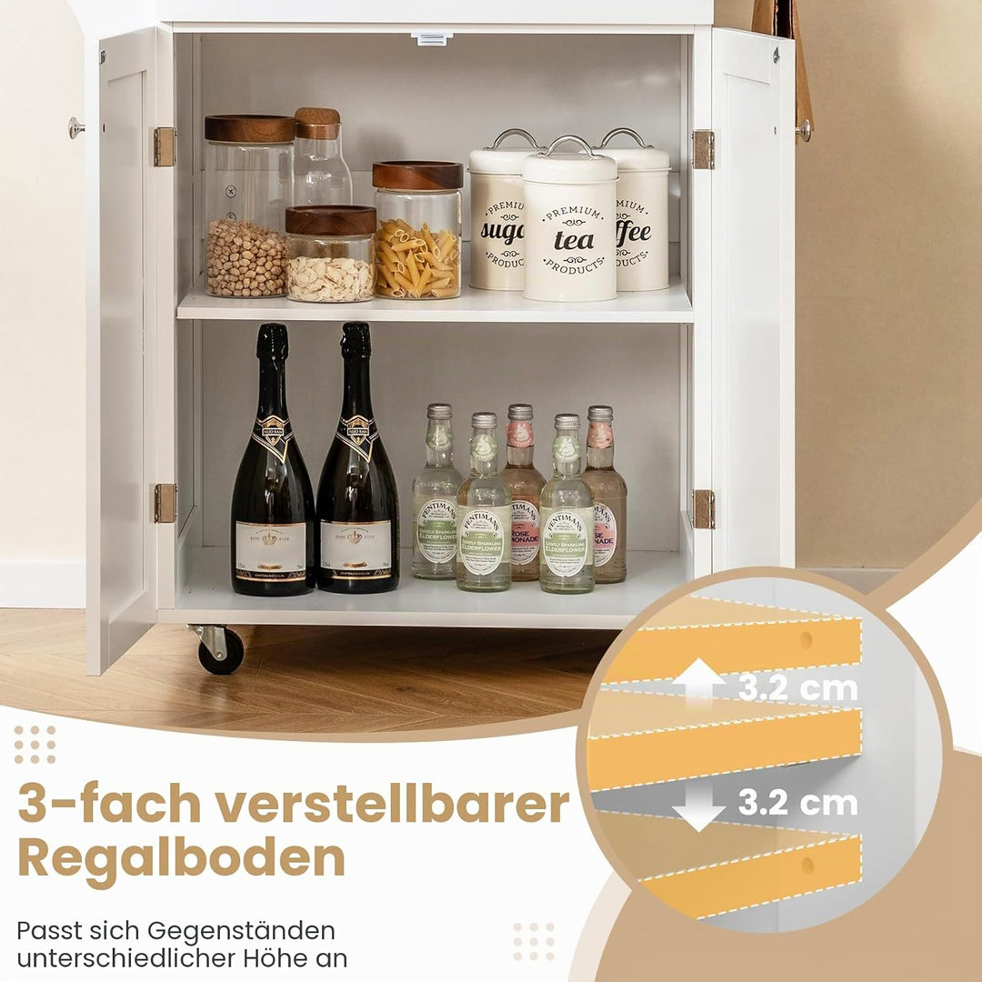 KOMFOTTEU Servierwagen mit Rollen, Gewürzregal &amp; Handtuchhalter, Küchenwagen mit Schublade &amp; verstel