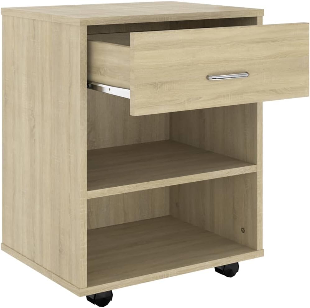 Mobiler Aktenschrank Lagerschrank aus Holzwerkstoff Beistellschrank mit Rollen für Wohnzimmer Schlaf