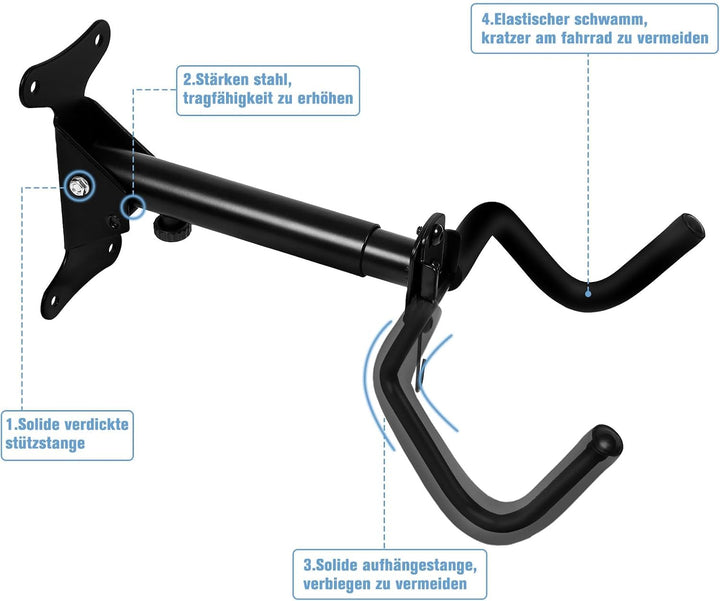 WUFANC Fahrrad Wandhalterung, 22 KG Tragen, Wandhalterung Fahrrad Besteht aus Massivem Metall und Ve