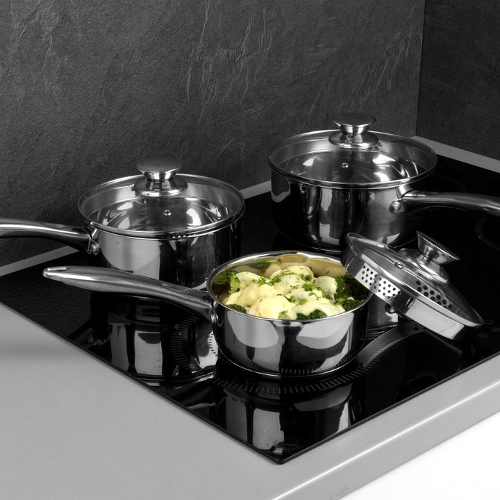 Russell Hobbs Topfsets Pfannenset 3-teilig - Antihaft-Edelstahl Kochgeschirr-Set, Topf 16/18/20cm, I