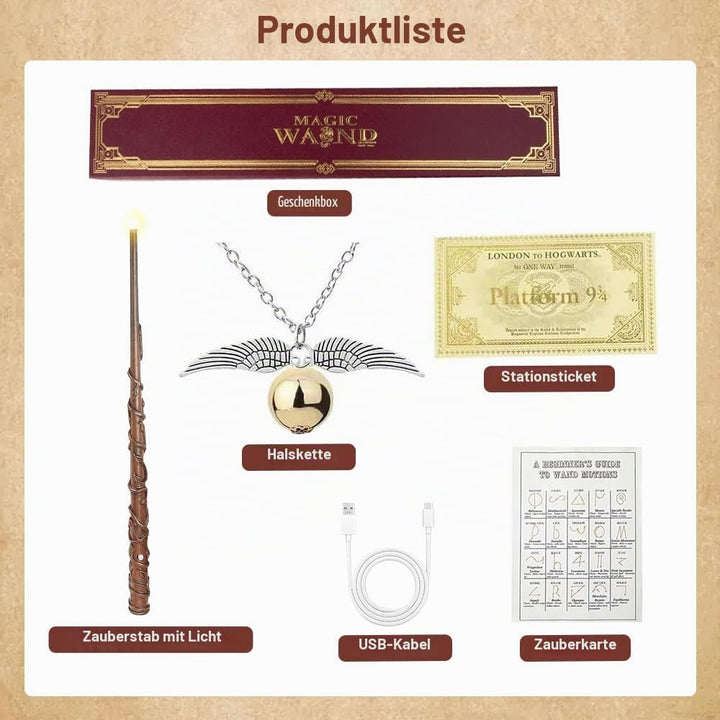 Zauberstab Hermine Granger mit Licht, 38cm Hermine Zauberstab, Elderstab Zauberstäbe Glühen, USB Wie