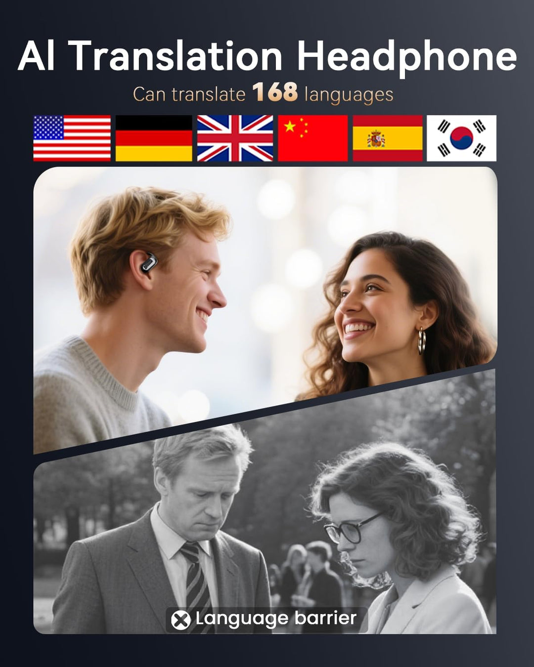 SANOTO KI Übersetzer kopfhörer, 168 Sprachen Kopfhörer Übersetzer Echtzeit, Translator Earbuds, Über