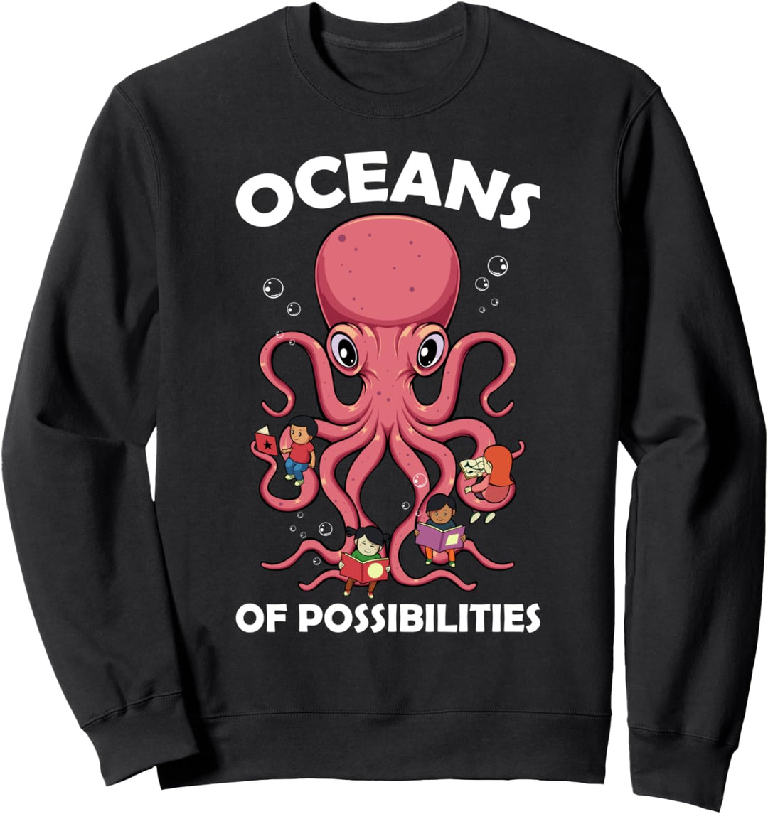 Ozean Sommer Oktopus Lesen Leser Bibliothekar Buch Nerd Sweatshirt