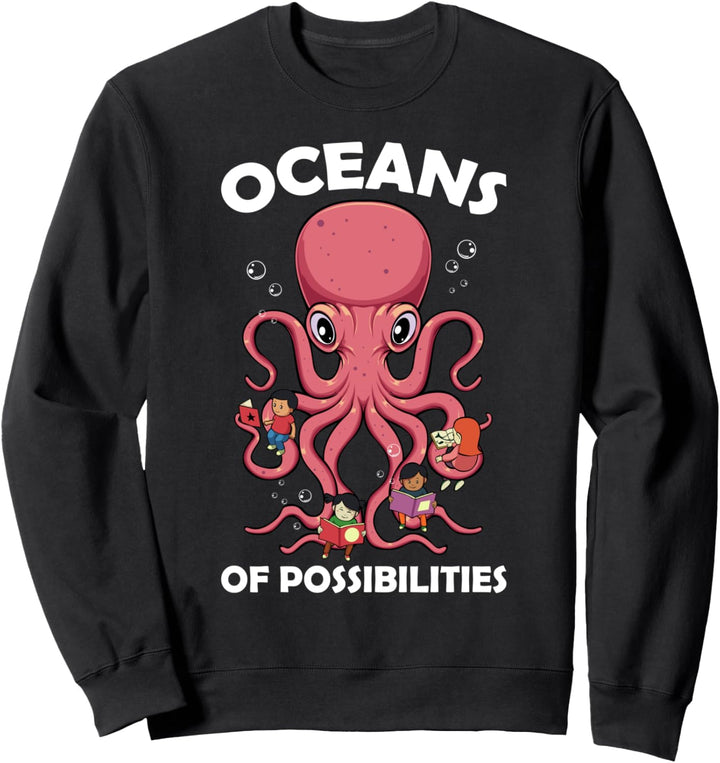 Ozean Sommer Oktopus Lesen Leser Bibliothekar Buch Nerd Sweatshirt