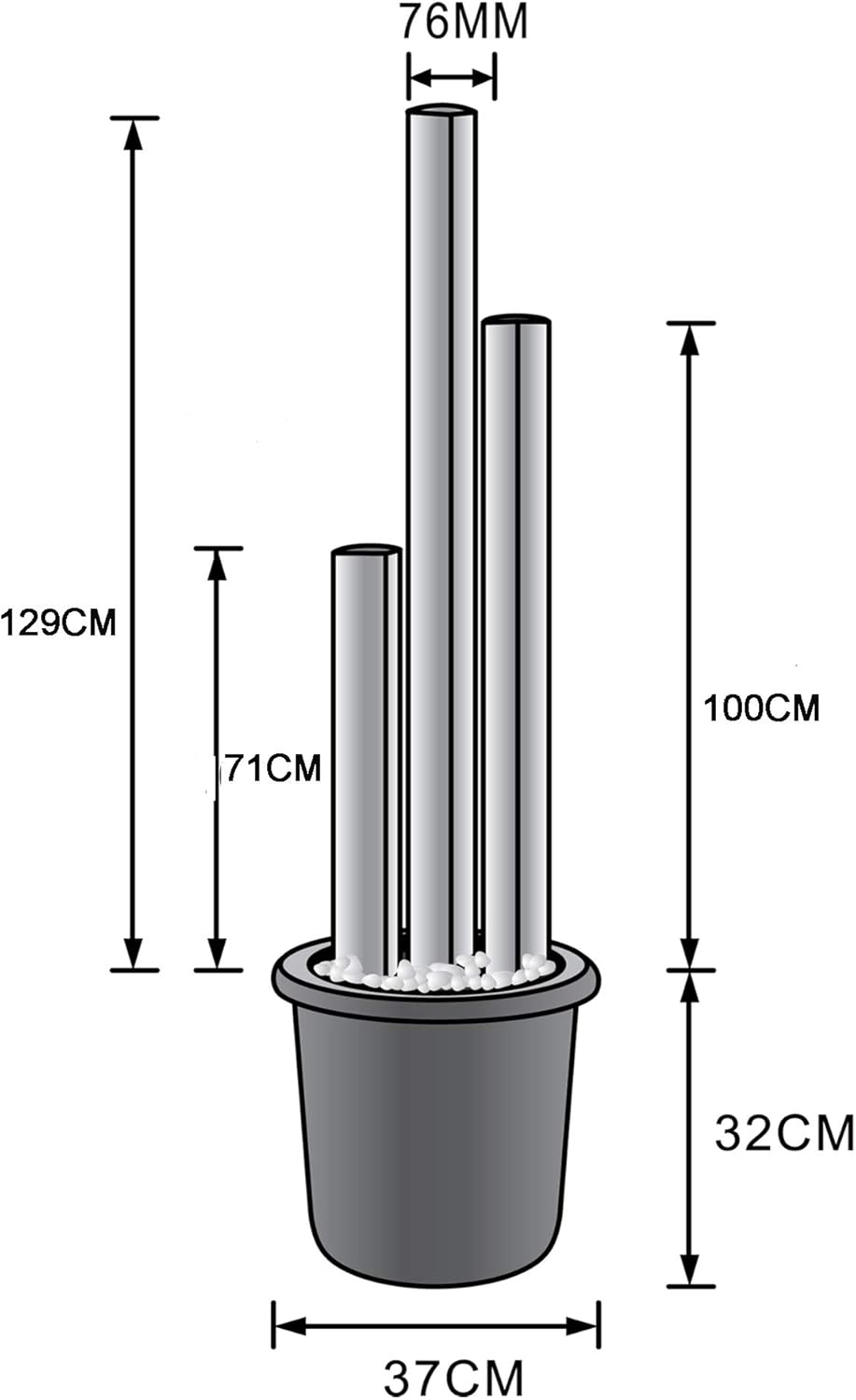 Köhko Springbrunnen 22007N aus gebürstetem Edelstahl mit LED-Beleuchtung und DREI Säulen mit untersc