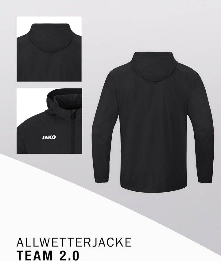 JAKO Unisex Unisex Allwetterjacke Team 2.0 Allwetterjacke (1er Pack) S Schwarz, S Schwarz