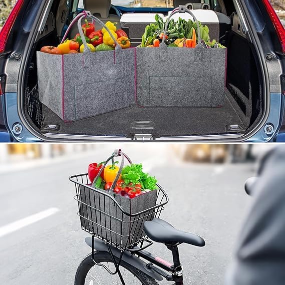 2 Stück 30L Gross Filztasche Einkaufstasche mit Fächern, Faltbar Filztaschen Shopper mit Stabile Hen