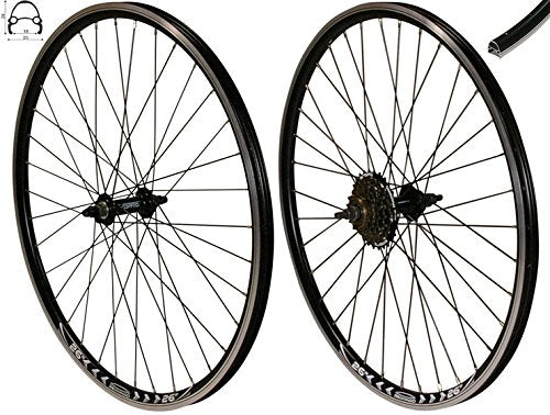 Redondo 26 Zoll Laufrad Set Hinterrad Vorderrad 26" V-Profil Hohlkammer Felge Schwarz + 6-Fach Kranz