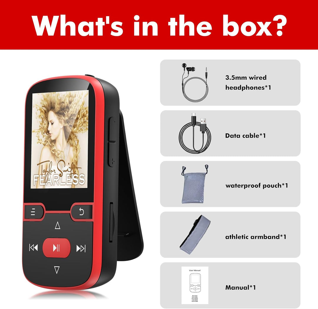 64GB mp3 Player Bluetooth 5.3 mit Clip,Music MP3-Player Kinder HiFi-Sport-Musikplayer, 1,5 Zoll MP3-