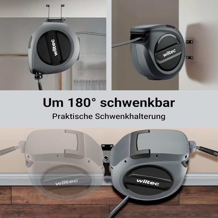 Wiltec Druckluft Schlauchtrommel 20 m, automatische Druckluftschlauchtrommel PP, 17 bar Drucklufttro