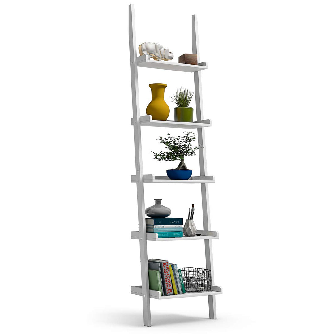 COSTWAY Leiterregal mit 5 Ebenen, Bücherregal aus Holz, Standregal Treppenregal Pflanzenregal Holzre