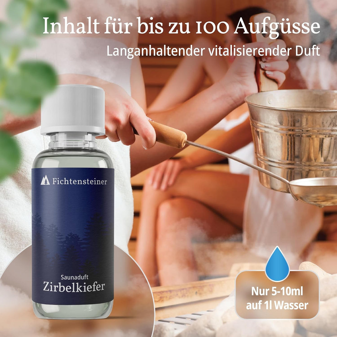 Fichtensteiner Saunaaufguss Zirbelkiefer - Sauna Aufgussmittel - Ergiebiger Sauna Aufguss für bis zu