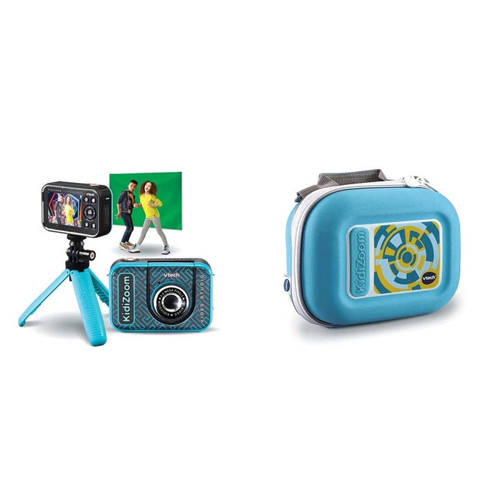 VTech Kidizoom Video Studio HD blau – Kinderkamera mit Greenscreen, Stativ, Effekten, Selfielinse un