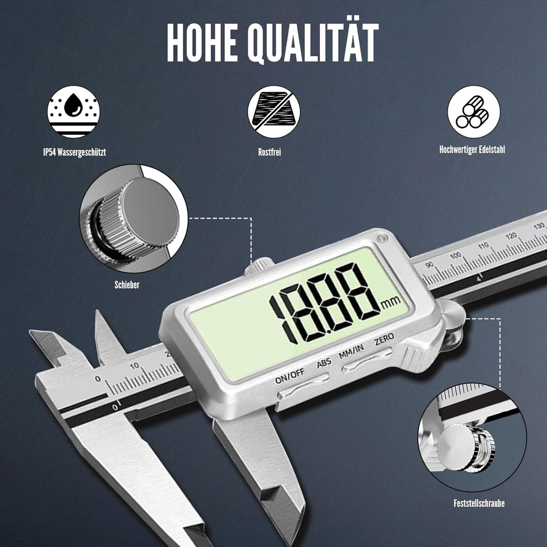 Digitaler Messschieber 150 mm - Wiederaufladbare Messschieber Digital Edelstahl mit Hochauflösendes