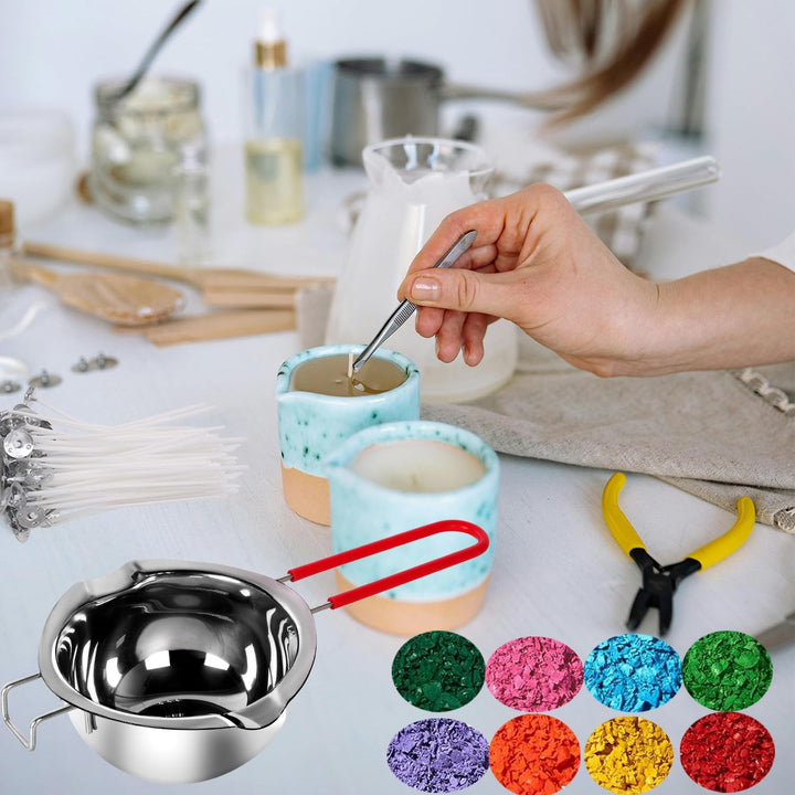 BINJCE Kerzen Selber Machen Set, Kerzenherstellung Kit, Wachsschmelztopf und 150 kerzendochte für ke