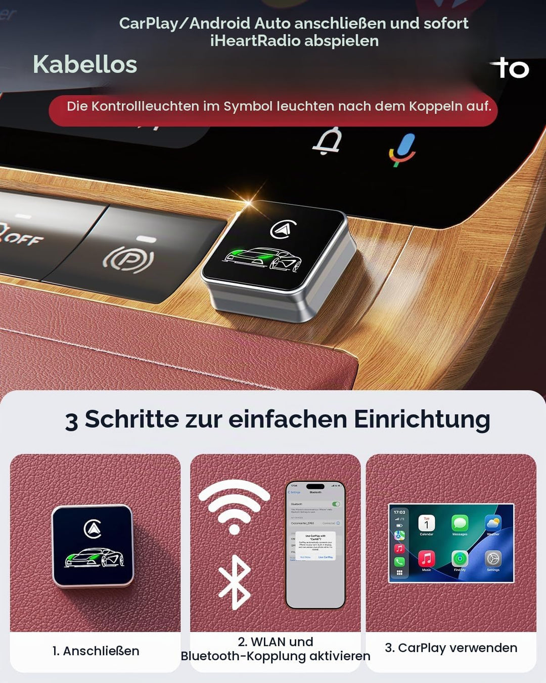 CarPlay Wireless Adapter, 2026 Upgrade entwickelt für CarPlay &amp; Android Auto, Plug &amp; Play, OTA-Updat