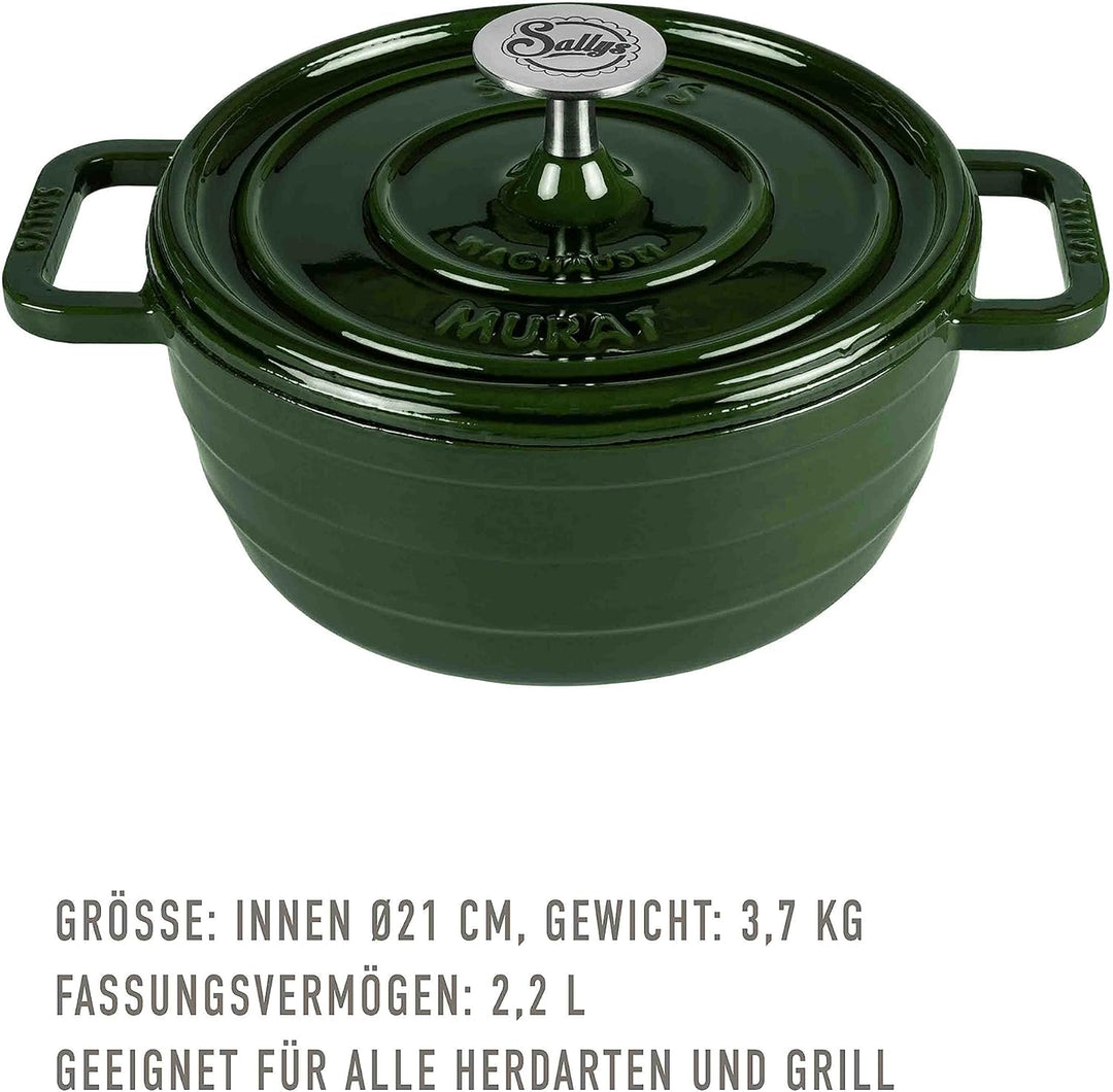 Sallys Medium Gourmet Gusseisentopf mit Deckel, emaillierte Beschichtung, Für alle Herdarten, ofenfe