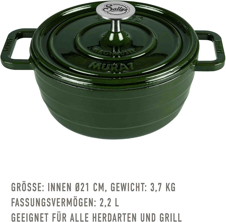 Sallys Medium Gourmet Gusseisentopf mit Deckel, emaillierte Beschichtung, Für alle Herdarten, ofenfe