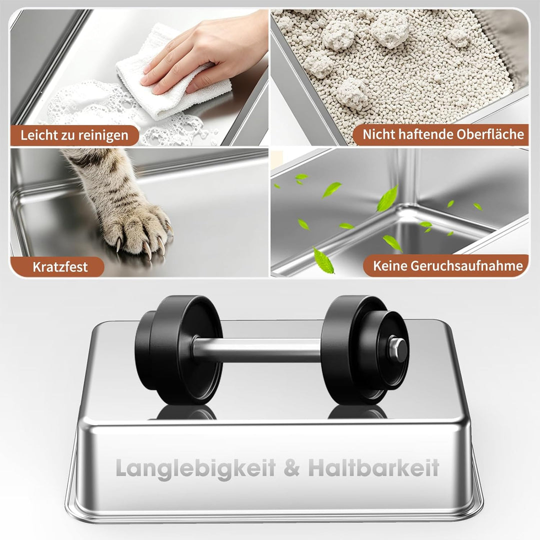 Edelstahl Katzentoilette Geschlossen 100° Klappdeckel,Dunkelgrau | Metallwanne, Vollständige Öffnung