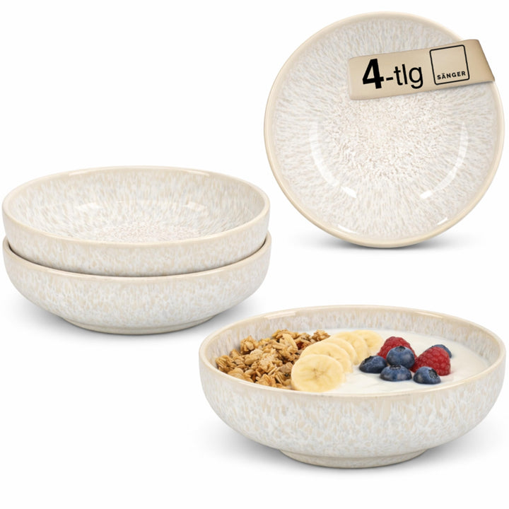 Sänger | Schalen Set Korfu 4 tlg, Müslischalen für 4 Personen, Steingut Schalen Handmade, Set inkl.