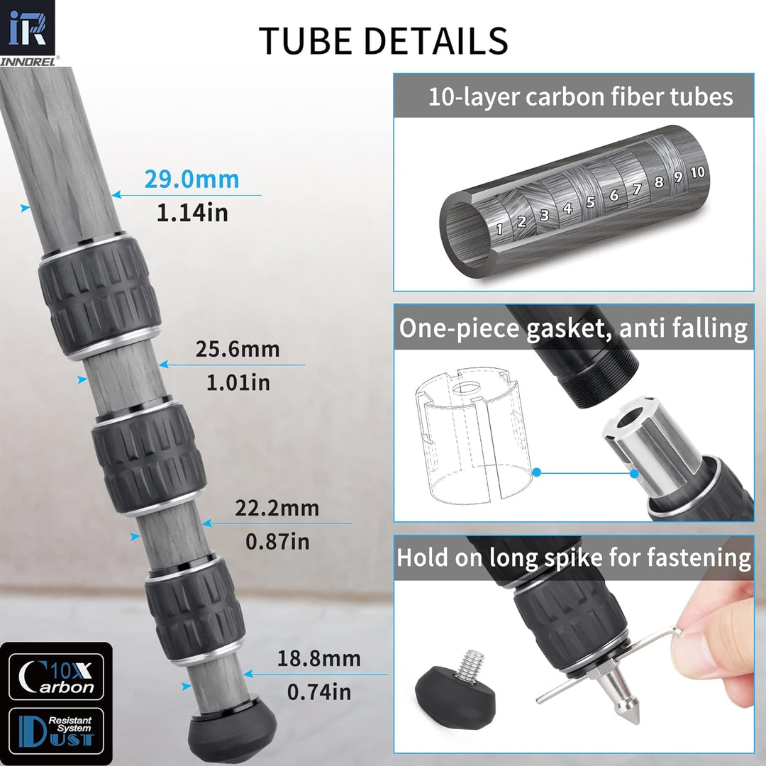 Karbonfaser-Stativ-INNOREL KT284C Super tragbares Reisestativ für DSLR-Kamera Robuster kompakter Stä