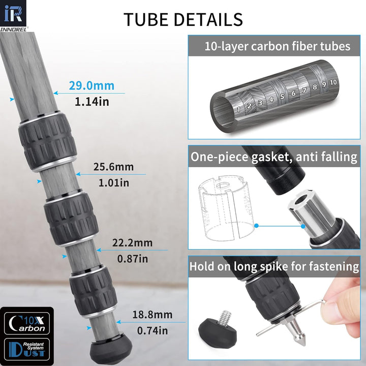 Karbonfaser-Stativ-INNOREL KT284C Super tragbares Reisestativ für DSLR-Kamera Robuster kompakter Stä