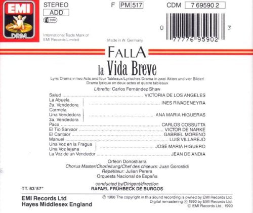 Falla: La Vida Breve (Gesamtaufnahme) (span.), Audio-CD