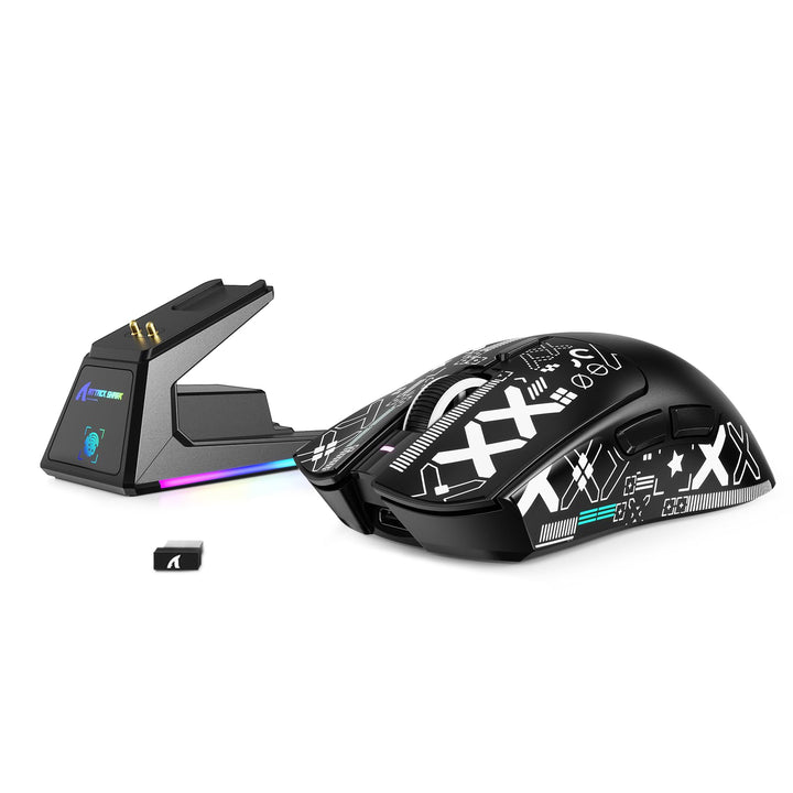 MAMBASNAKE x Attack Shark X1 Gaming-Maus mit Ladestation, 49g Ultralight, 40K DPI PAW3395 PRO-Sensor