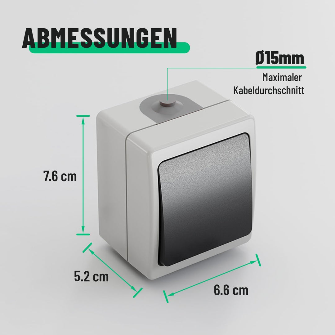 greate 6x Feuchtraum Wechselschalter Aufputz - Aufputzschalter 1fach, IP54, 250V, 10A - Aufputz Scha