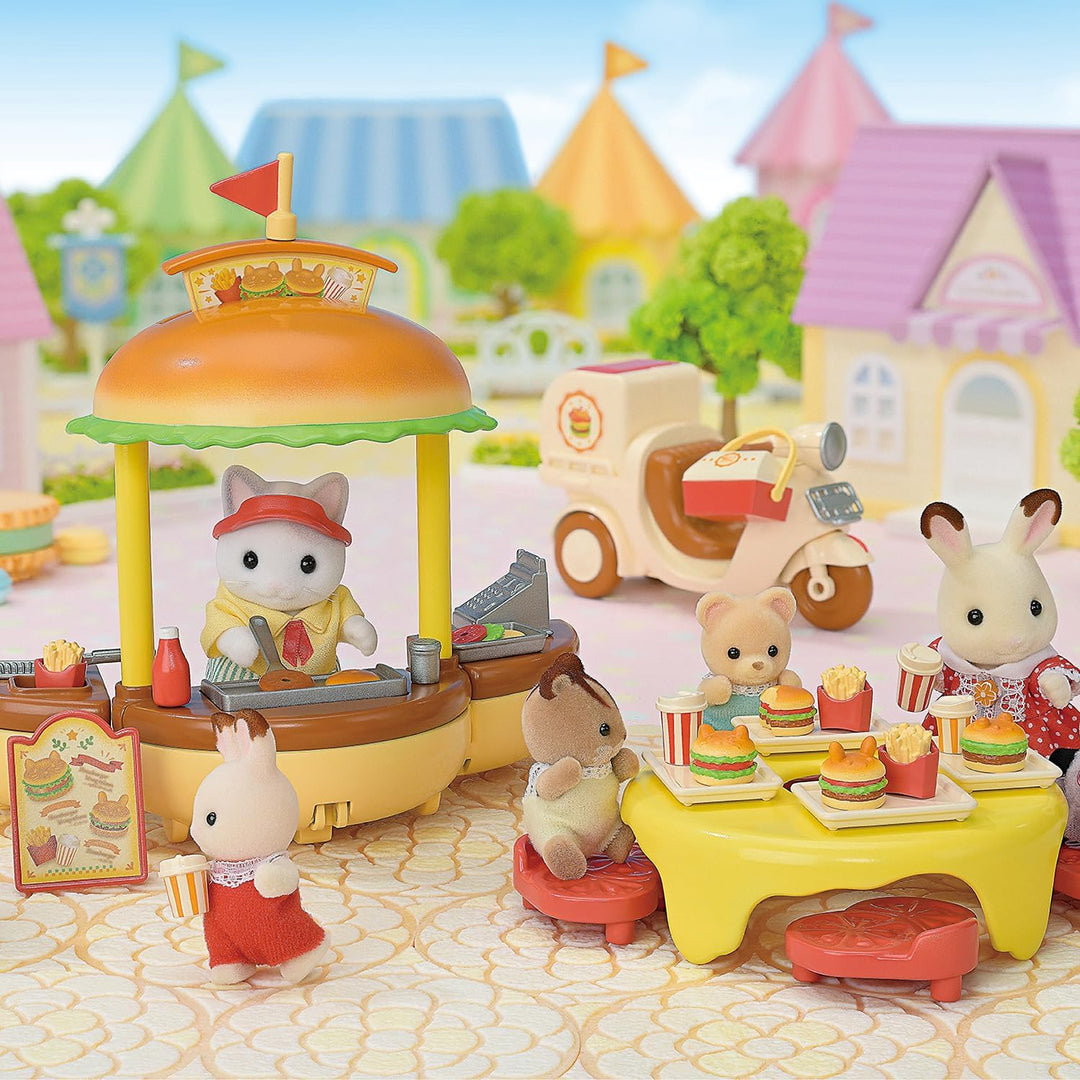 Sylvanian Families - 5757 Mobiler Hamburger Imbiss mit Figur, detailreiches Spielset mit Tierfigur M