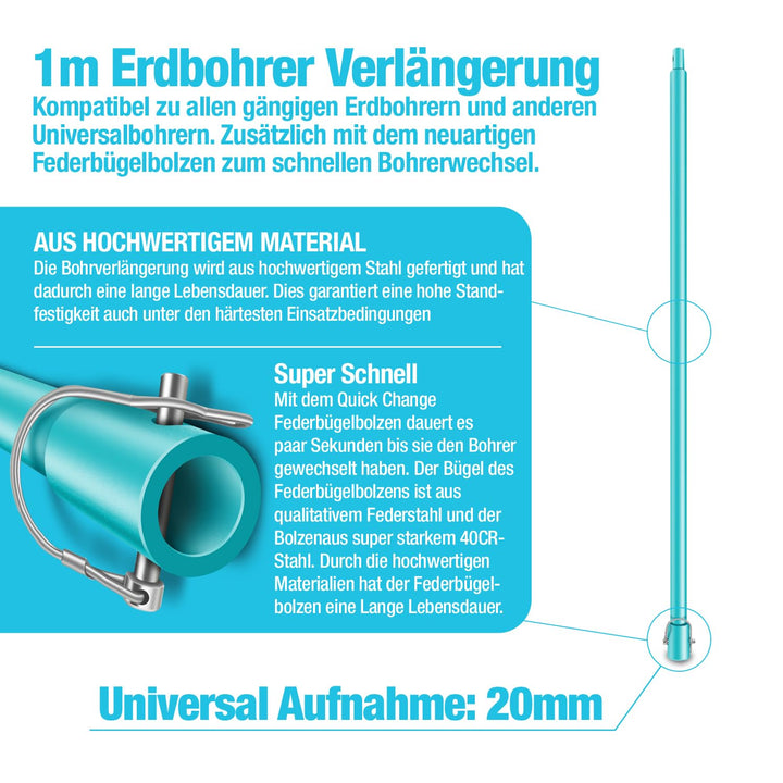 BRUNNENTAL ® 1m Erdbohrer Verlängerung - Für Brunnenbohrer Erdbohrer Handerdbohrer zum Tiefenbohren