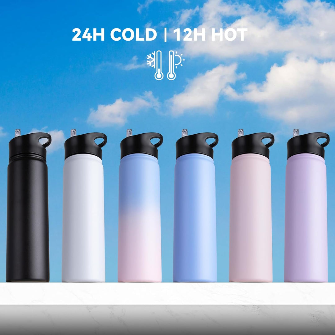 Edelstahl Trinkflasche - 750ml - mit Strohhalm,Auslaufsicher,Kohlensäure Geeignet,BPA frei Thermosfl
