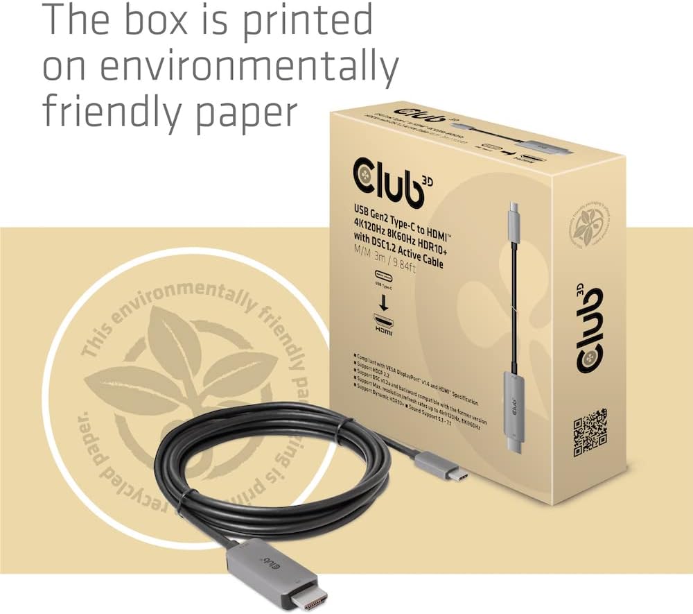 Club3D USB Gen2 Type-C auf HDMI™ 4K120Hz/8K60Hz HDR10, DSC1.2 Aktives Kabel St./St. 3m CAC-1587, CAC