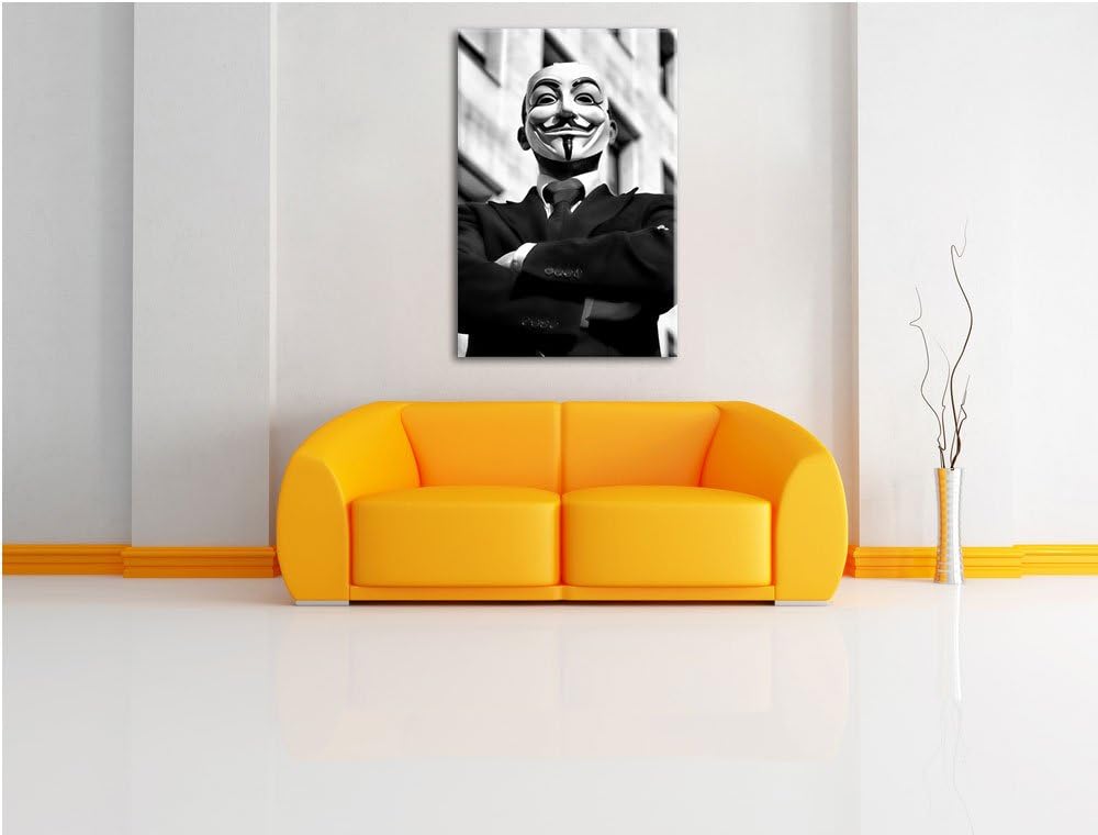 Pixxprint Anonymus Maske als Leinwandbild/Grösse: 100x70 / Wandbild/Kunstdruck/fertig bespannt, 100x