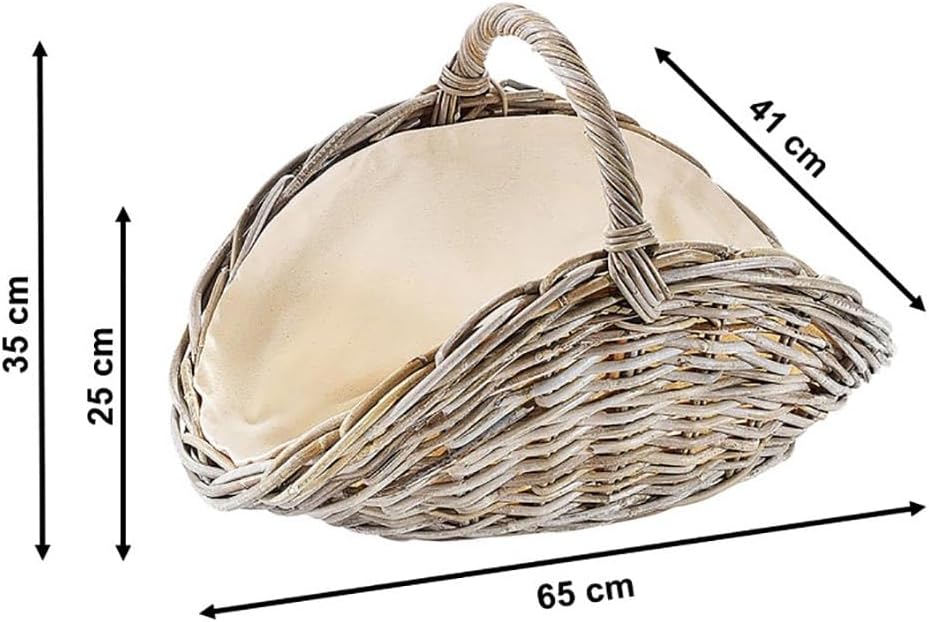 Kobolo Kaminholzkorb oval Kubu grey aus Rattan mit Henkel und Leinen ausgeschlagen Grau Leinen, Grau