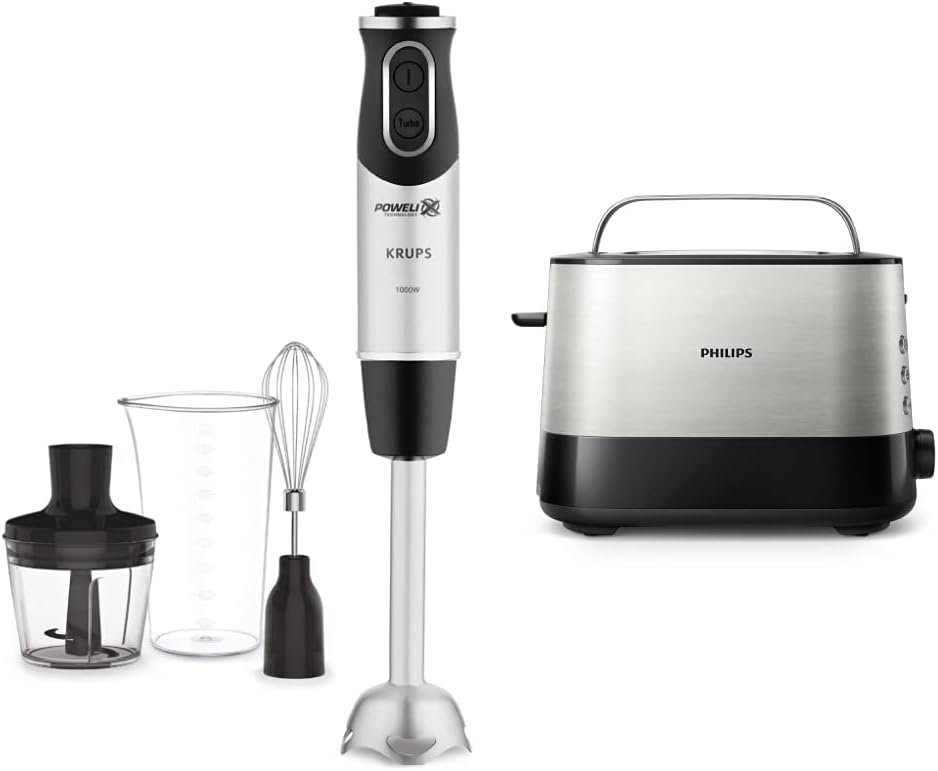 Krups Perfect Mix Stabmixer HZ6568 | Blender | 1000 W | Edelstahl/dunkelgrau & Philips Domestic Appl
